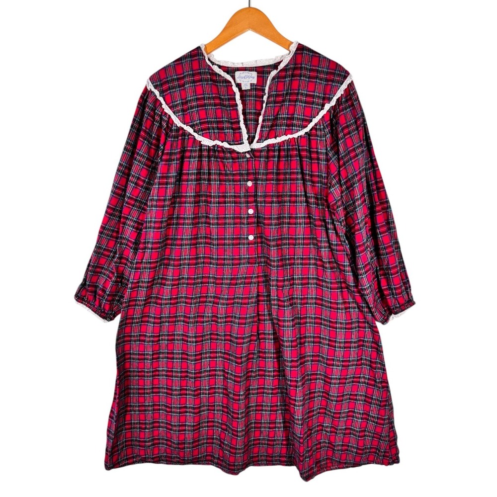 Lanz of Salzburg Nightgown XL Red Plaid Flannel Sleepwear Cottagecore Granny